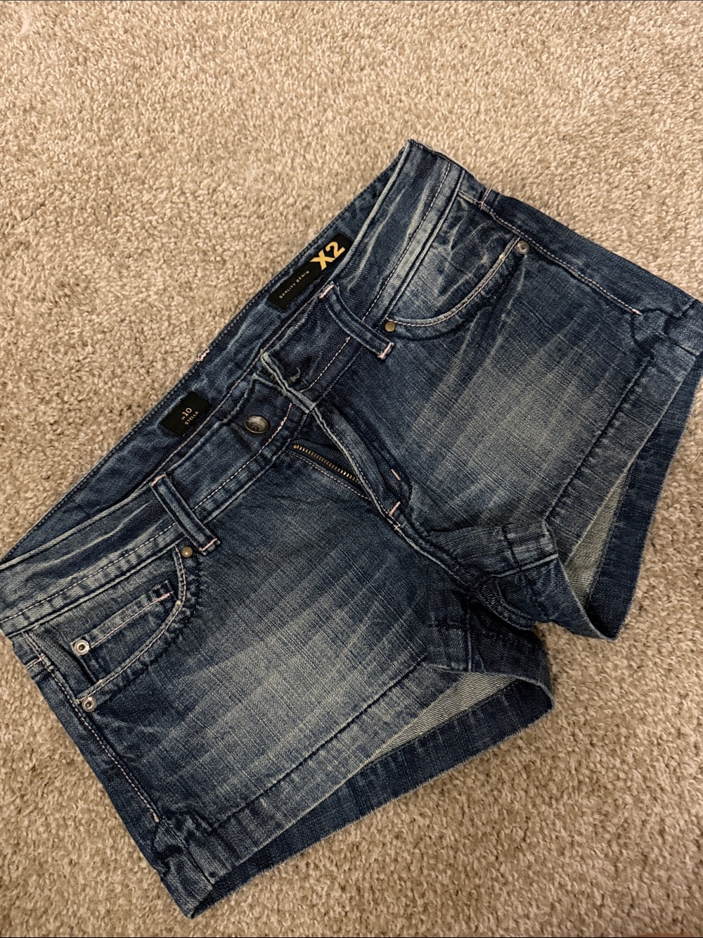 X2 Dark Blue Washed Denim Shorts